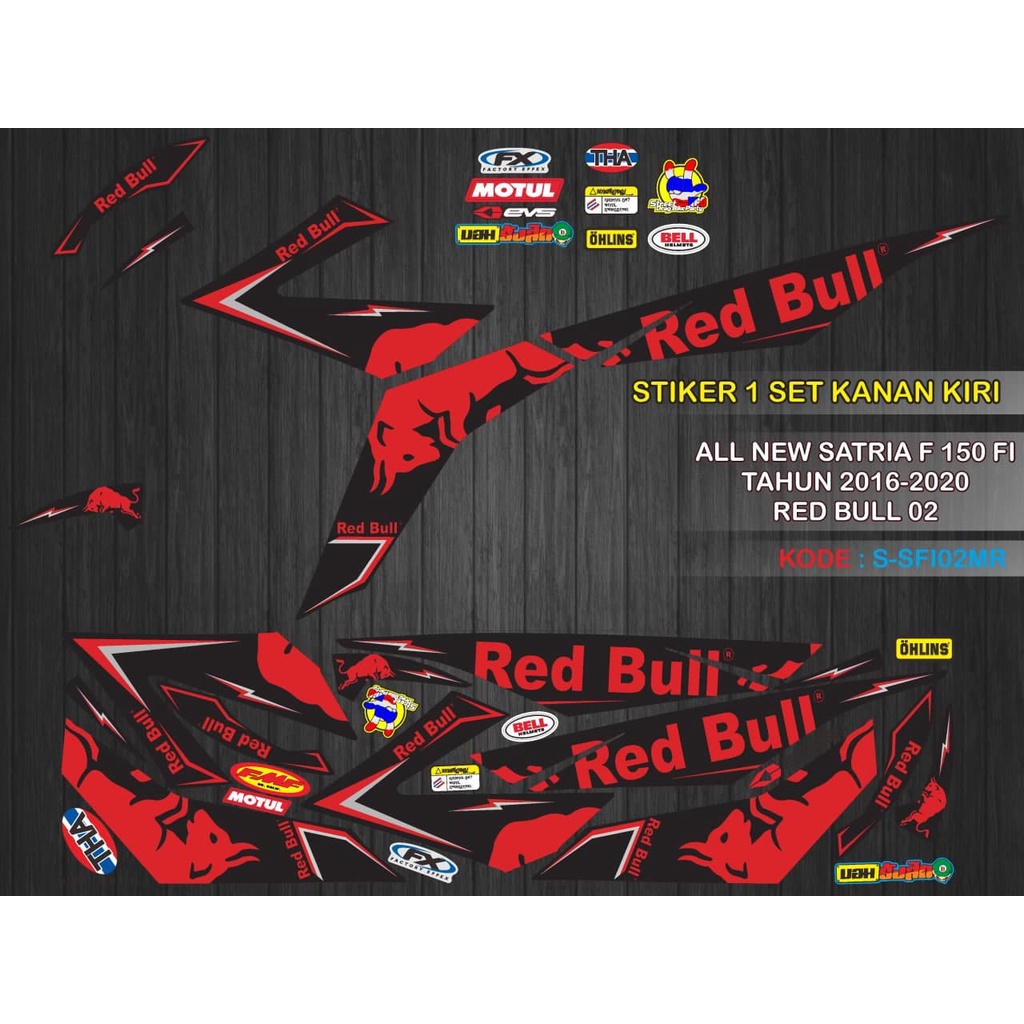 STIKER STRIPING VARIASI SUZUKI SATRIA FI INJEKSI MOTIF REDBULL