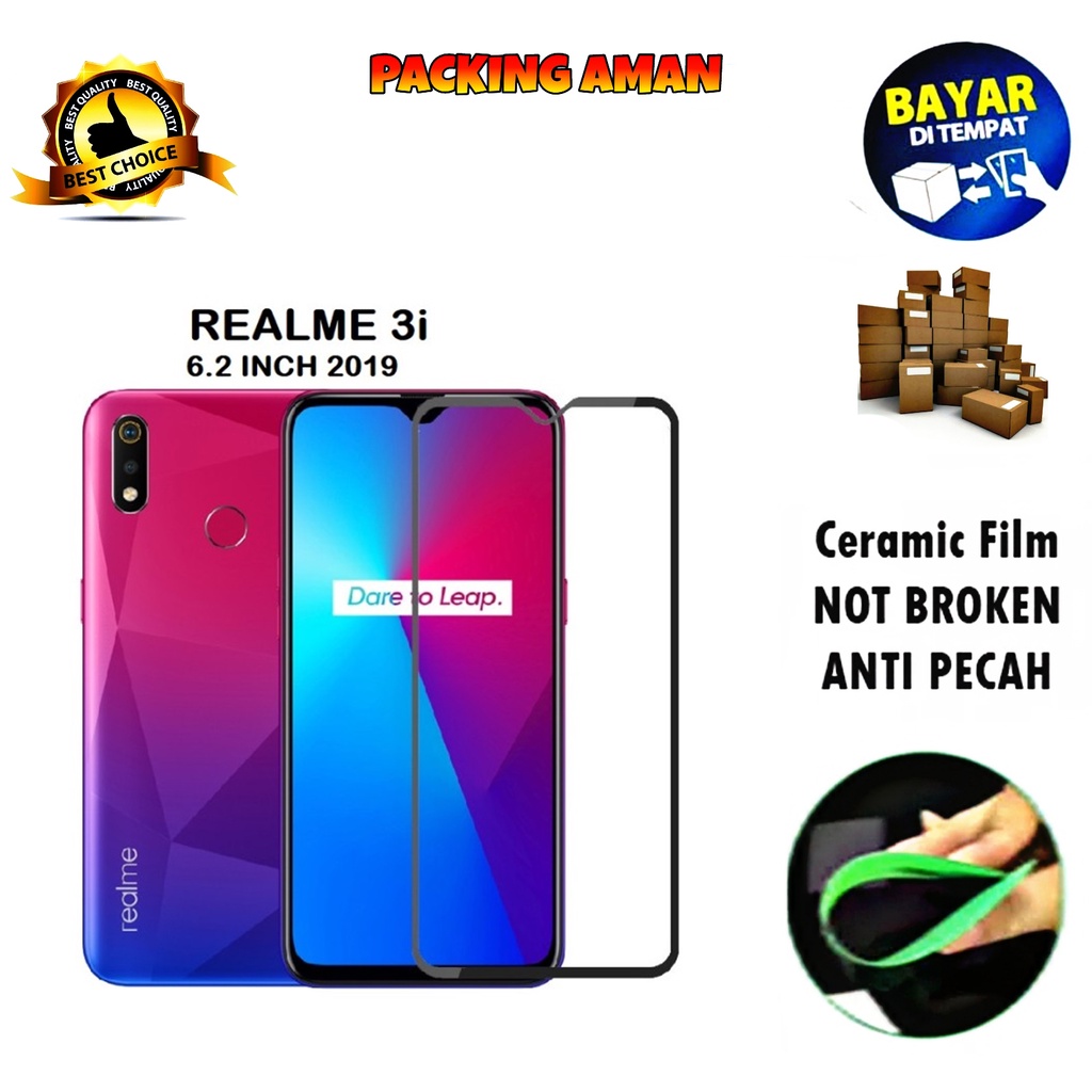 Tempered Glass Realme 3i FULL COVER FULL SCREEN Ceramic Film Anti Gores