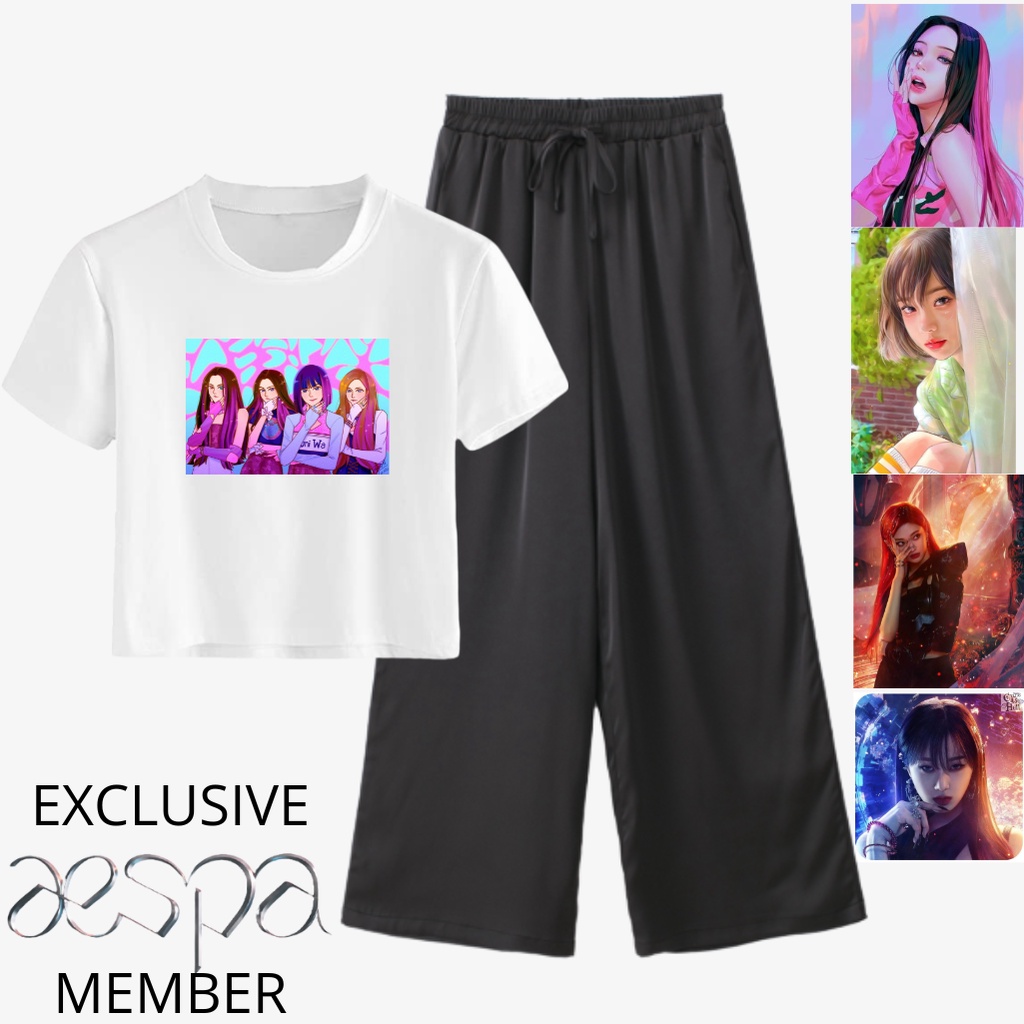 JBF Baju Anak Remaja Tanggung Perempuan Setelan Kaos Crop Dan Celana Panjang Kulot Motif Idol Grup A