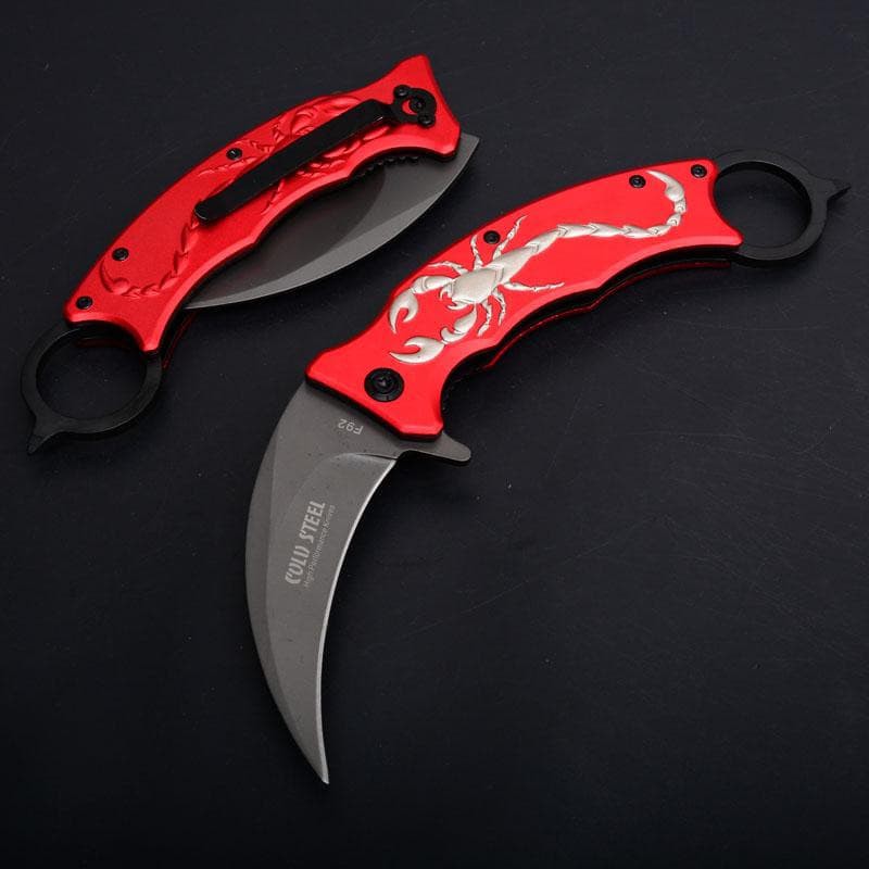 Super Sale PISAU LIPAT KERAMBIT F92 RED SCORPION FOLDING KNIFE SURVIVAL