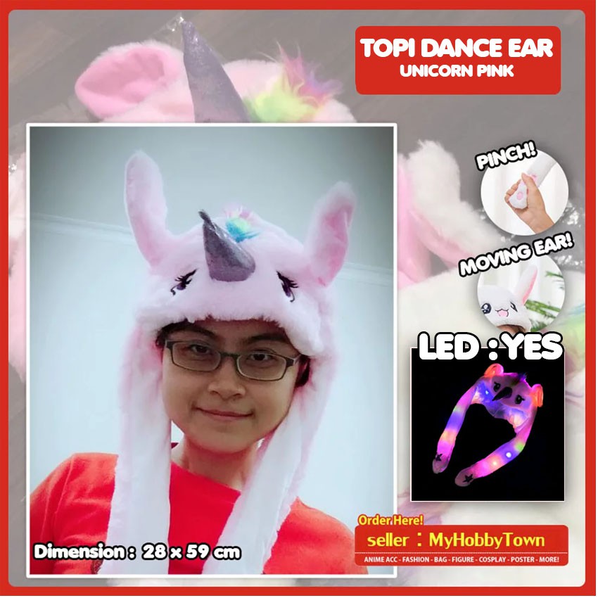 Topi Unicorn Pink LED Moving Ear Korea