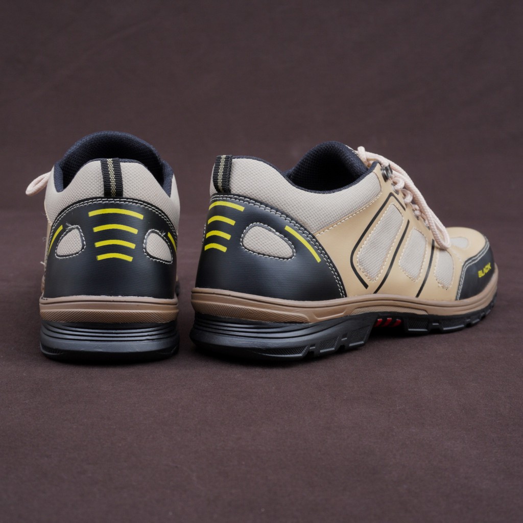 Sepatu Hiking Low Boots Pria Black Force Elder Cream Ujung Besi Bots Safety Kerja Outdoor - COD