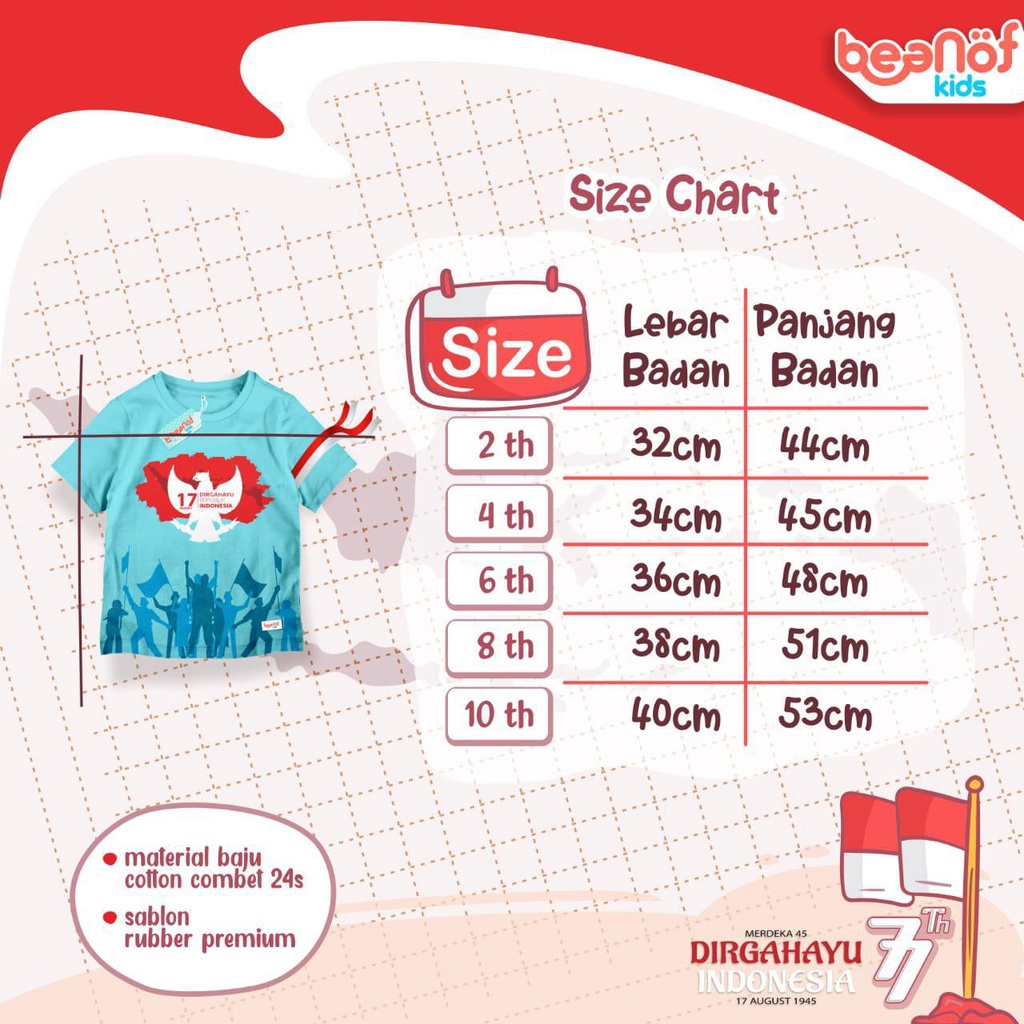 Kaos kemerdekaan anak Dirgahayu Indonesia By Beanofkids