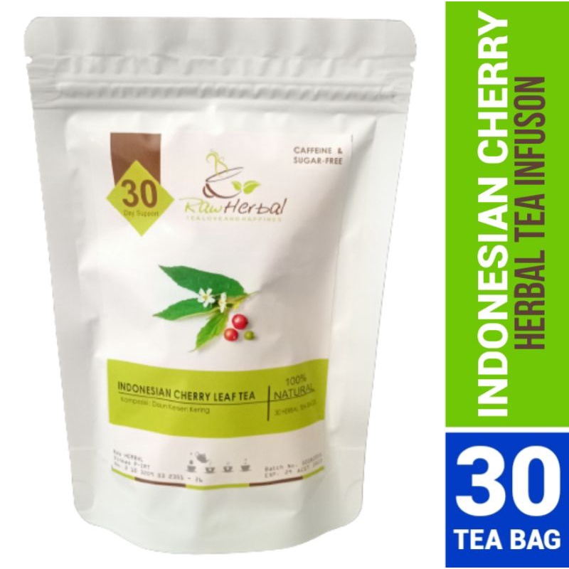 Indonesian Cherry Leaf Tea : Herbal Teh Daun Kersen Pure 100% Organic (30 Tea Bag)