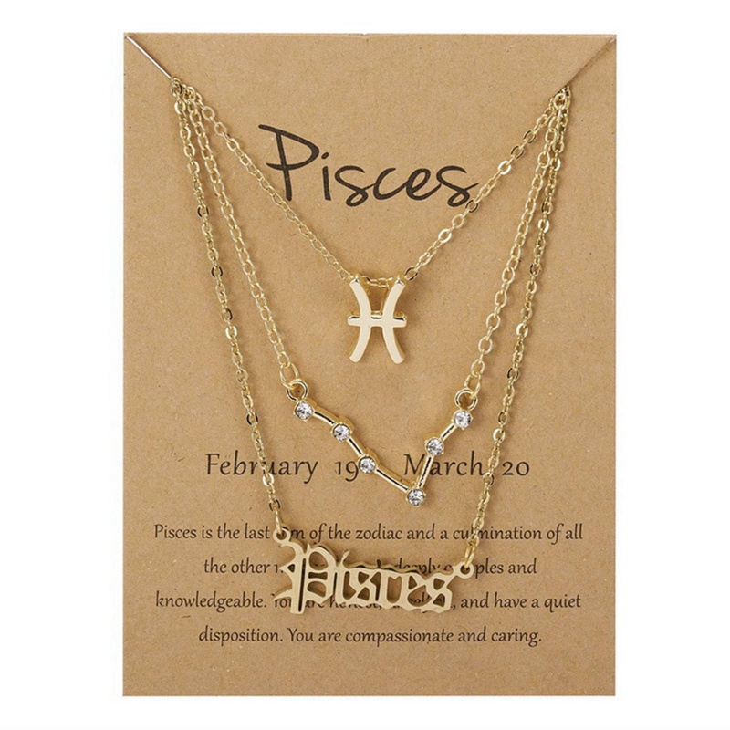 Fancyqube 3pcs / Set Kalung Liontin 12 Zodiak Kanker Leo Scorpio Warna Emas Untuk Hadiah