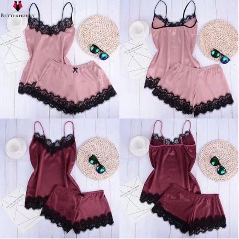 RV® Baju Tidur Lingerie Sexy Wanita Import Sleepwear Bahan Silk Set Wanita 1061-4