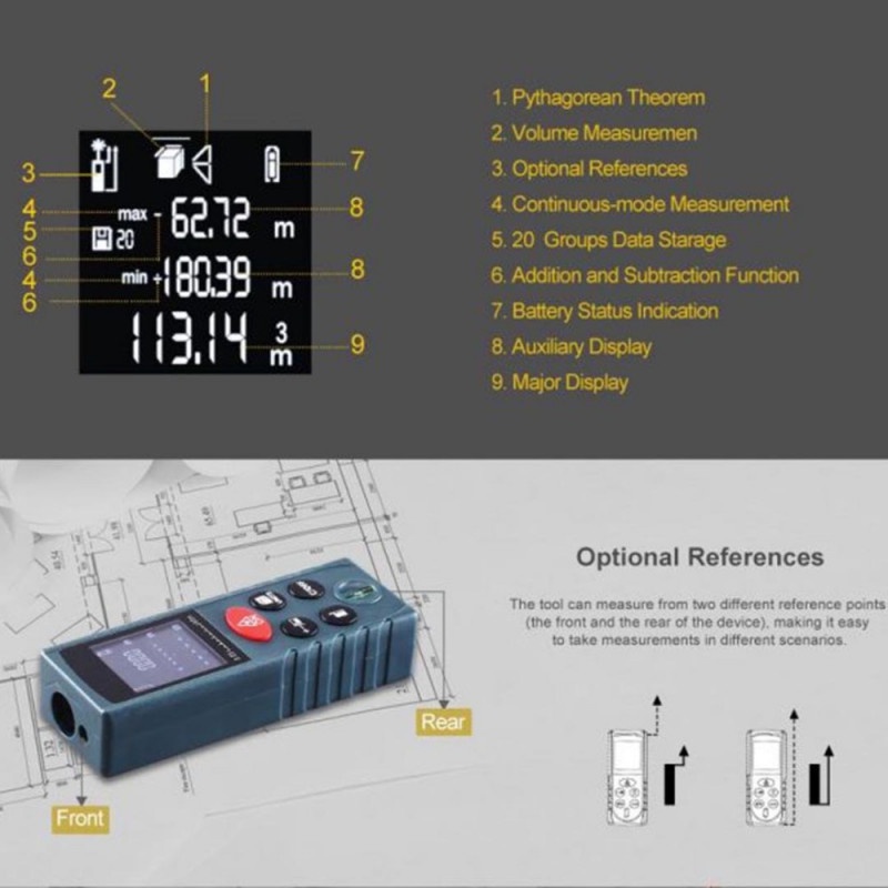 Meteran Laser Pengukur Jarak Volume Area Distance Meter 40M 100M