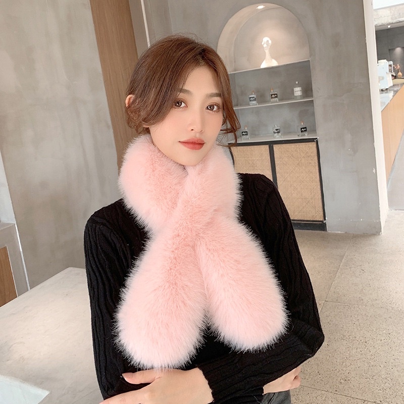 Scarf fur wanita winter syal musim dingin bulu hangat import korean style selendang