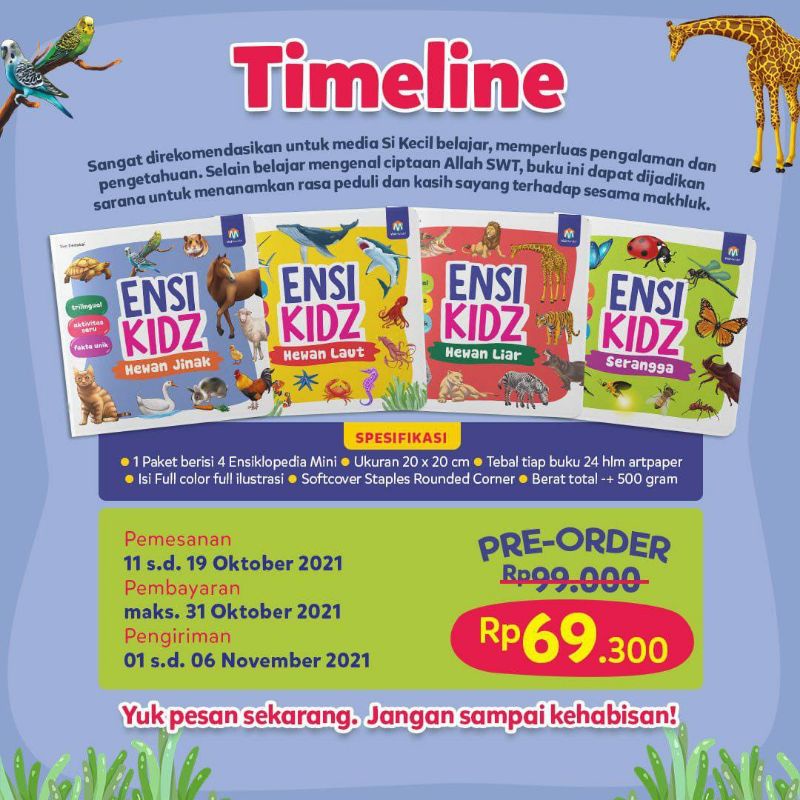 Paket ENSI KIDZ Dunia Hewan / Isi 4 Ensiklopedia Mini untuk Anak Usia 3+