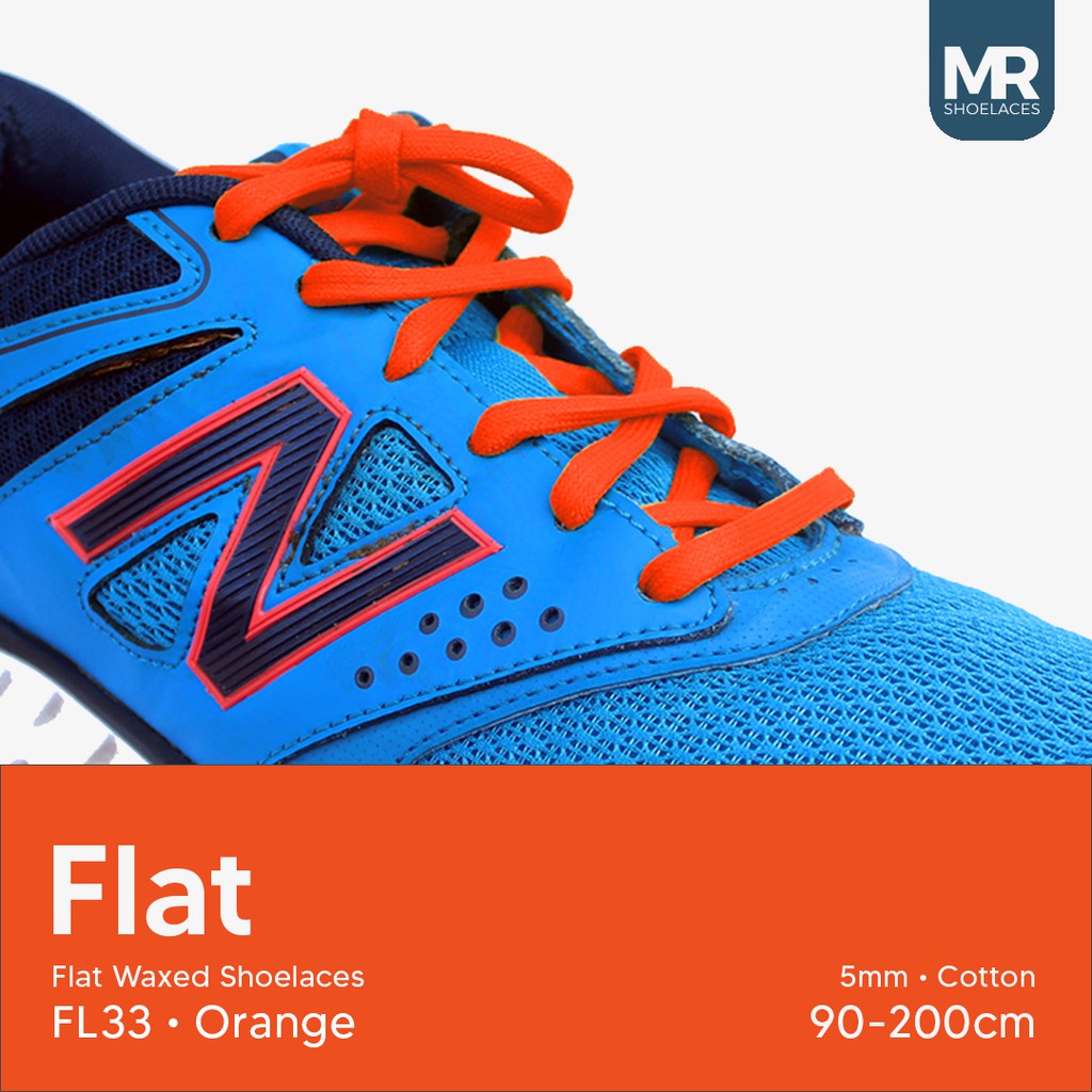 MR Shoelaces FL33 Orange (Jingga) Tali Sepatu Lilin 5mm Gepeng Flat Pipih (Waxed Laces) 90cm 100cm 120cm 150cm 180cm 200cm (Waxed Laces) - Premium Shoelace