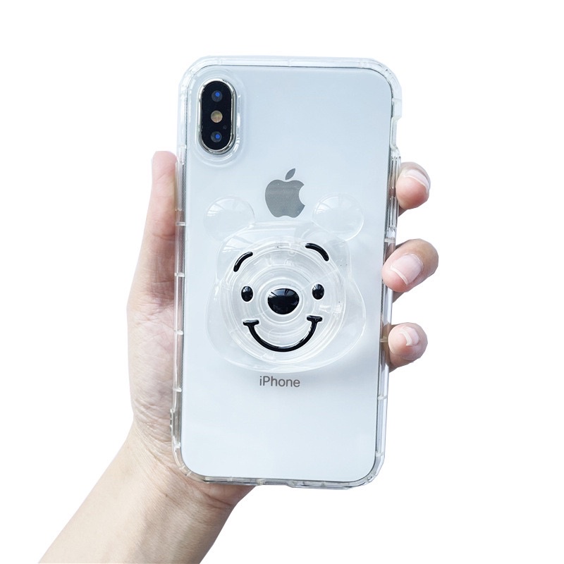 Case with Popsocket Pooh Transparant Iphone 11 12 Pro Max Oppo A54 A74 A33 A53 A5 A9 2020 Reno 5 5f