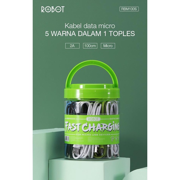promo Robot Kabel Data RBM100S Data Cable Micro USB 100cm Fast Charging 2A Original Resmi (1toples 20pcs)