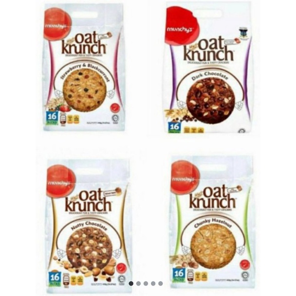 

Munchy's / Oat Krunch / Dark Chocolate / Hazelnut / Nutty Choco / Strawberry & Blackcurrant / 390 gr