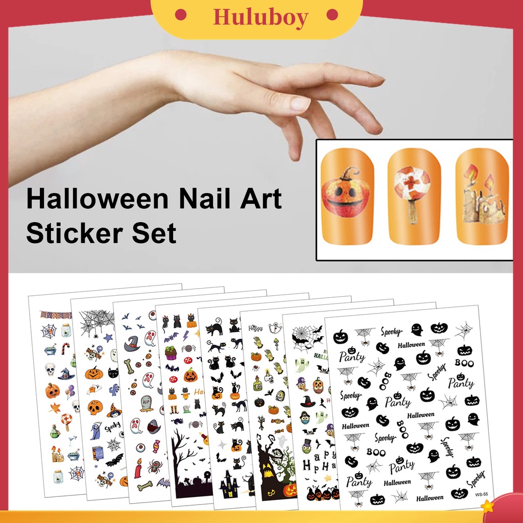 Huluboy Huluboy♡ 8 Lembar / Set Stiker Transfer Desain Kepala Tengkorak Mudah Digunakan Untuk Nail Art