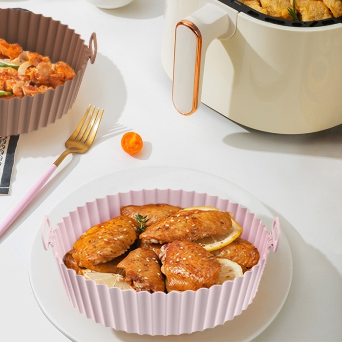 simple silicone air fryer tray pot bulat / tatakan airfryer silikon