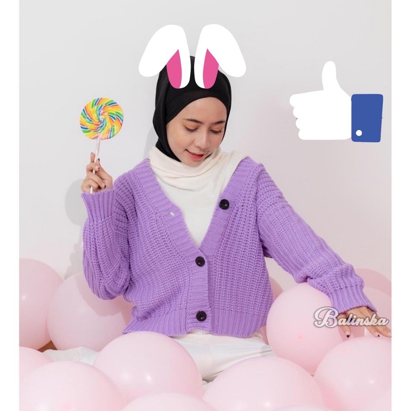 CARDIGAN CROP NACARA RAJUT-Lilac