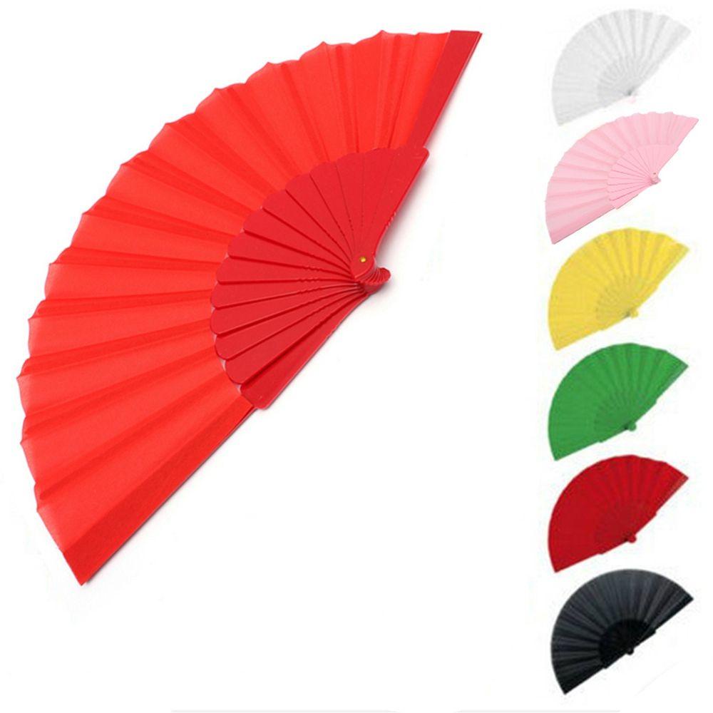 NEEDWAY Kipas Angin Lipat Portable Gaya China Nikmat Pesta Warna Solid Plastik Persegi Dance Props Craft Fan