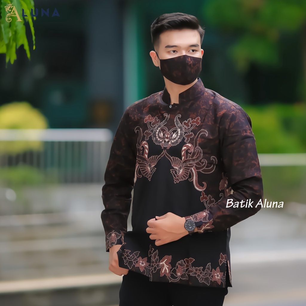 Terbaru!! Baju Kemeja Koko Kurta Pakistan Pria Dewasa Motif Batik Aluna Baju Muslim Lengan Panjang Good Quality Katun Premium MBA 010