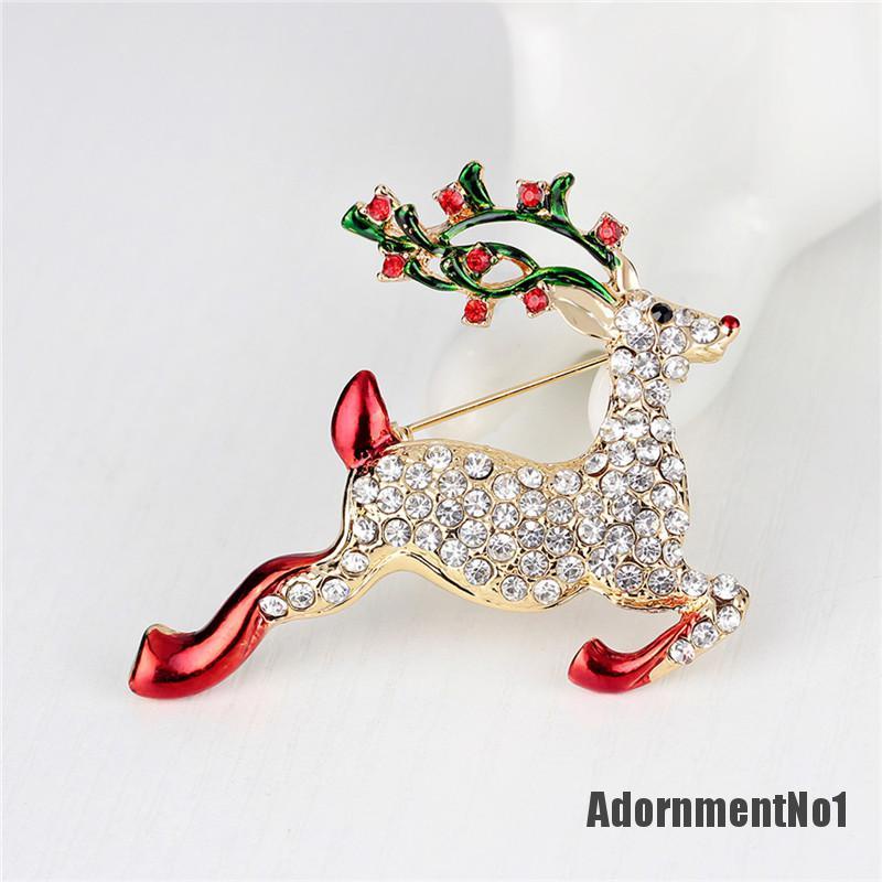 (Adornmentno1) 1pc Bros Pin Bentuk Rusa Natal Aksen Kristal Berlian Imitasi Warna Emas Untuk Wanita