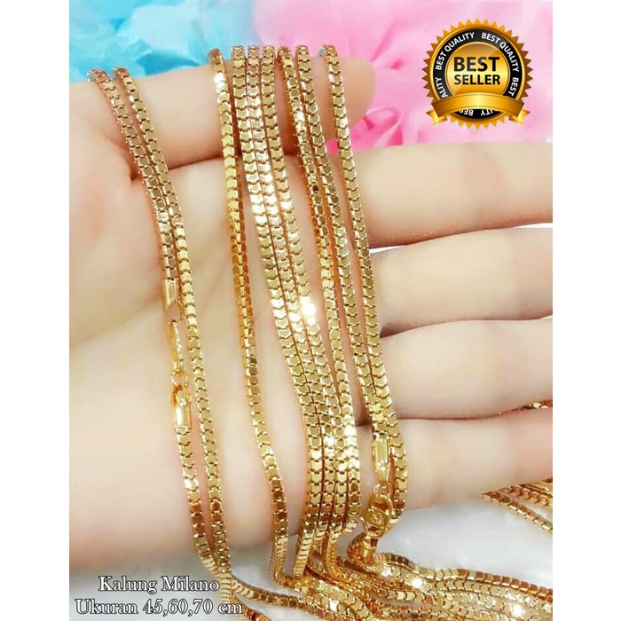 Kalung titanium cantelan jepit Perhiasan Wanita Motif Milano Kaca Dilapis Emas 18k @gold