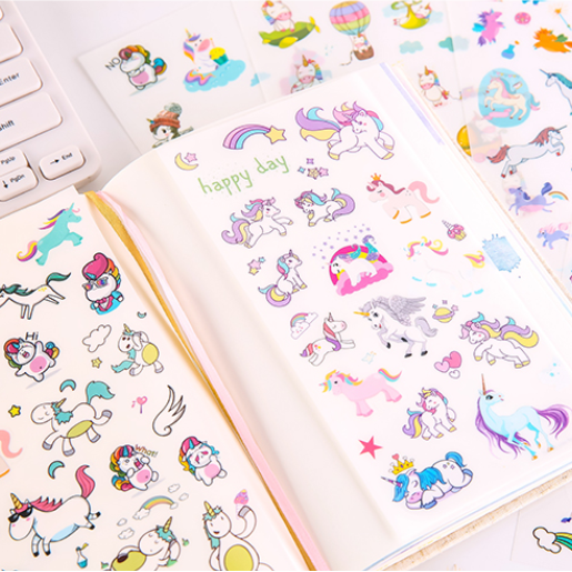 6 Lembar Stiker Motif Kartun Unicorn Lucu Untuk Dekorasi Handbook