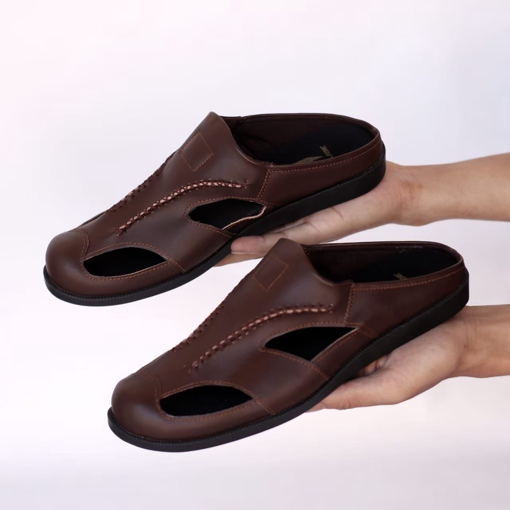 SEPATU sandal KULIT  Pria ASLI ORIGINAL FHASION SANTAI RESMI KERJA KANTOR - SENDAL SLIP ON SELOP SLOP SLIDE SLIPER KULIT COWOK - SANDAL INDIAN PRIA