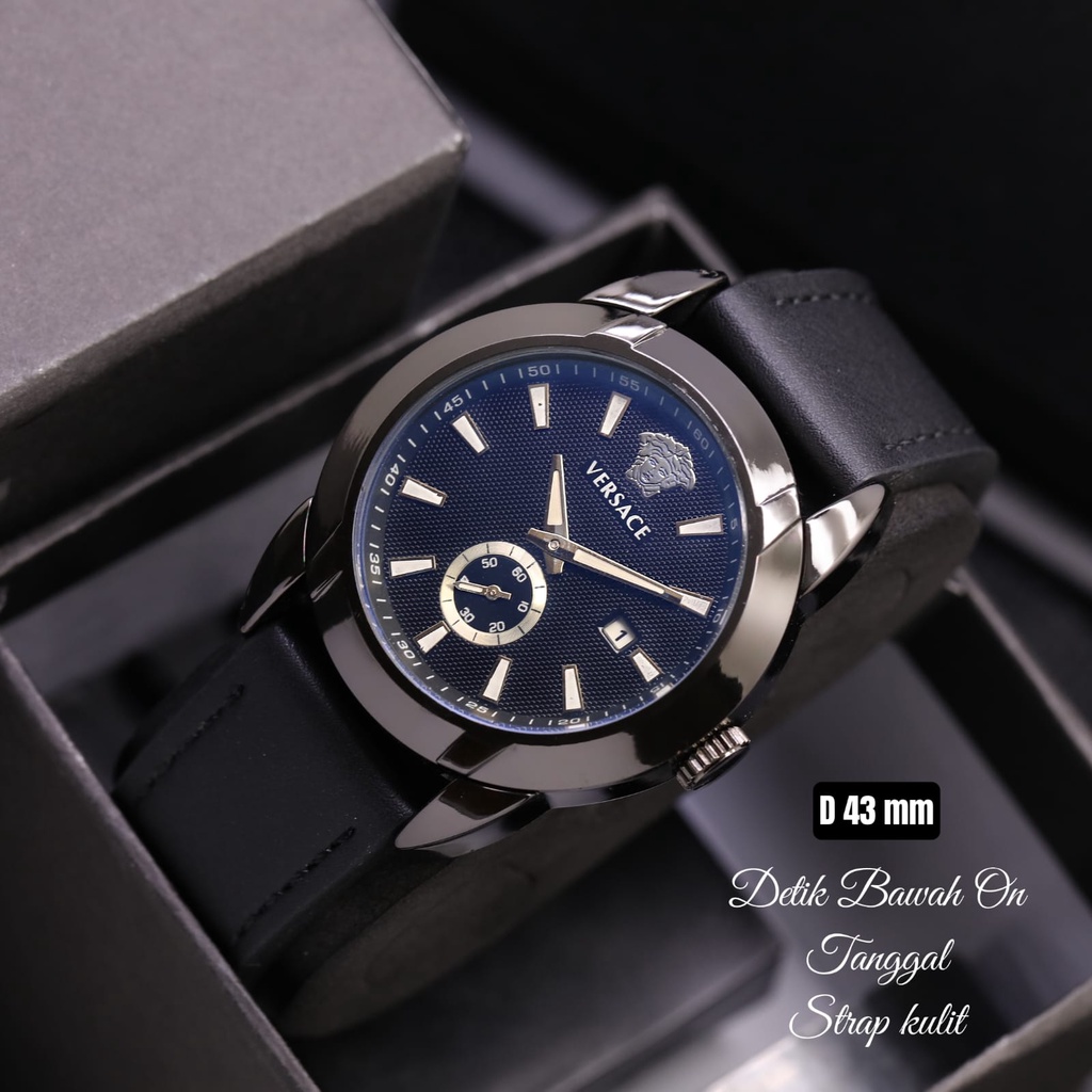 New Jam Tangan Fashion Pria  Versace  Kulit Tanggal Free Batrai Cadangan