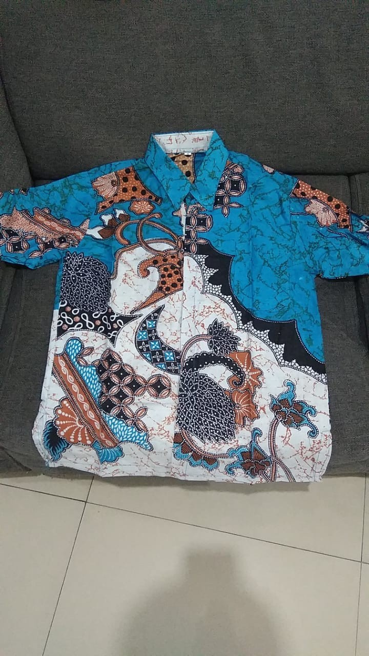 Batik Pria Lengan Pendek Motif Biru Hijau Tosca Batik Pekalongan Jawa Pria Murah Laris