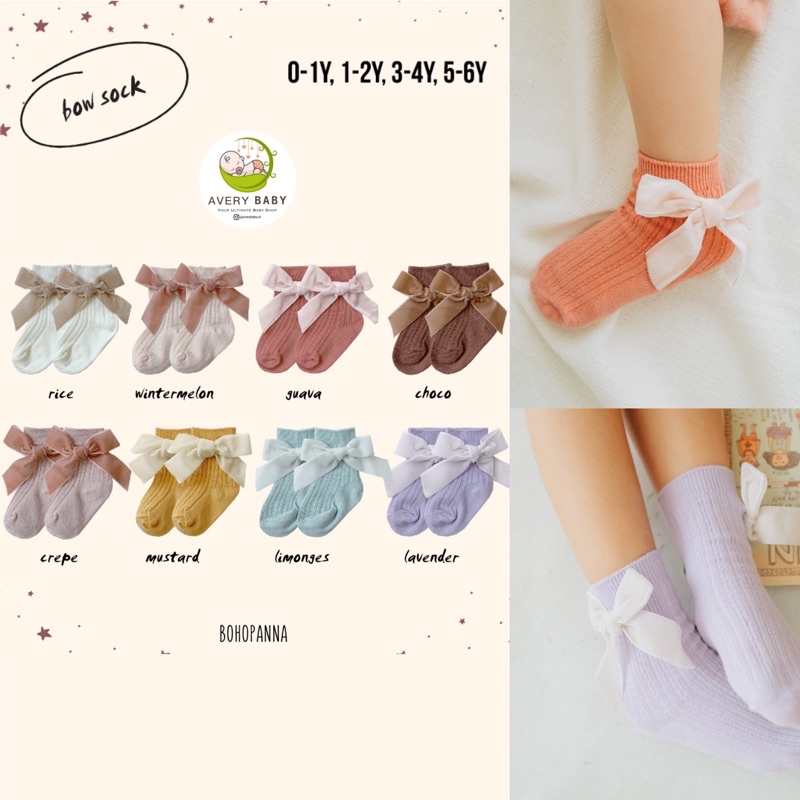 BOHOPANNA BOW SOCKS / BOW SOCKS BOHOPANNA/ KAOS KAKI RUFFLE/ PITA ANAK/ KAOS KAKI ANAK PEREMPUAN