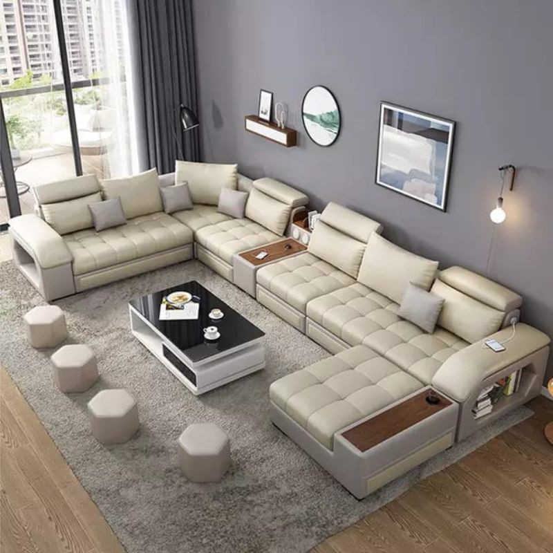 Sofa Tamu Sofa Minimalis Modern Leter U Kursi Tamu Minimalis Premium White