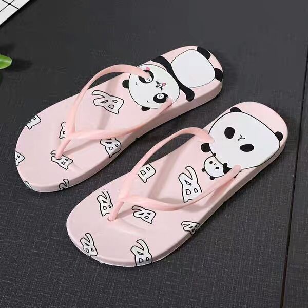 Sandal Jepit Spon Motif Lucu Kucing Pelangi Strawberry Anti Slip Murah-Panda Pink