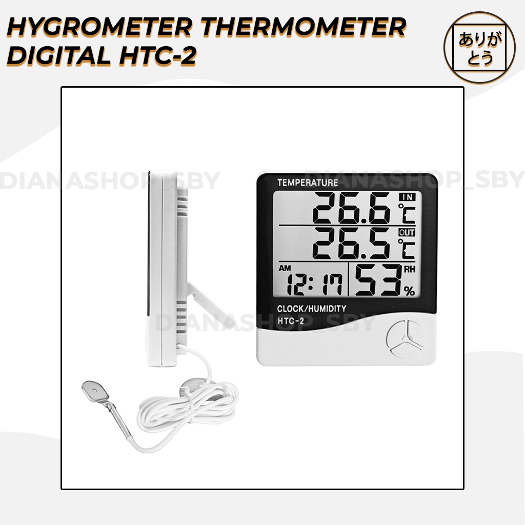 HTC-2 HYGROMETER TERMOMETER  ALAT UKUR SUHU TEMPERATUR RUANGAN FREEZER CLOCK