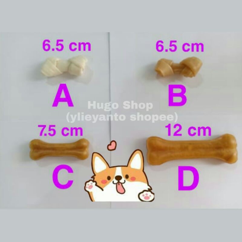 Tulang snack anjing knotted bone dan pressed bone ukuran 6.5 cm - 7.5 cm - 12 cm