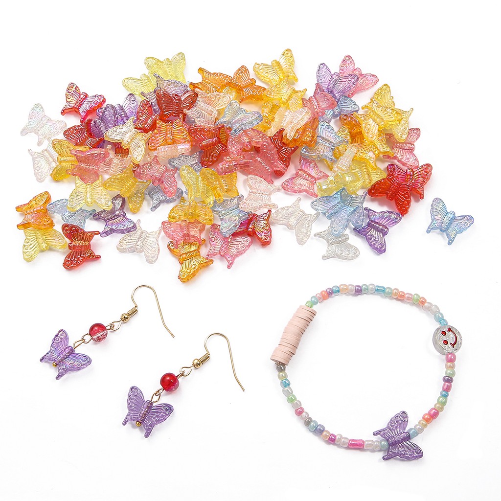 20 pcs/lot Small Butterfly Shape Beads Multi Gradient Color Acrylic Beads For Jewelry Making Handmade DIY Accessories