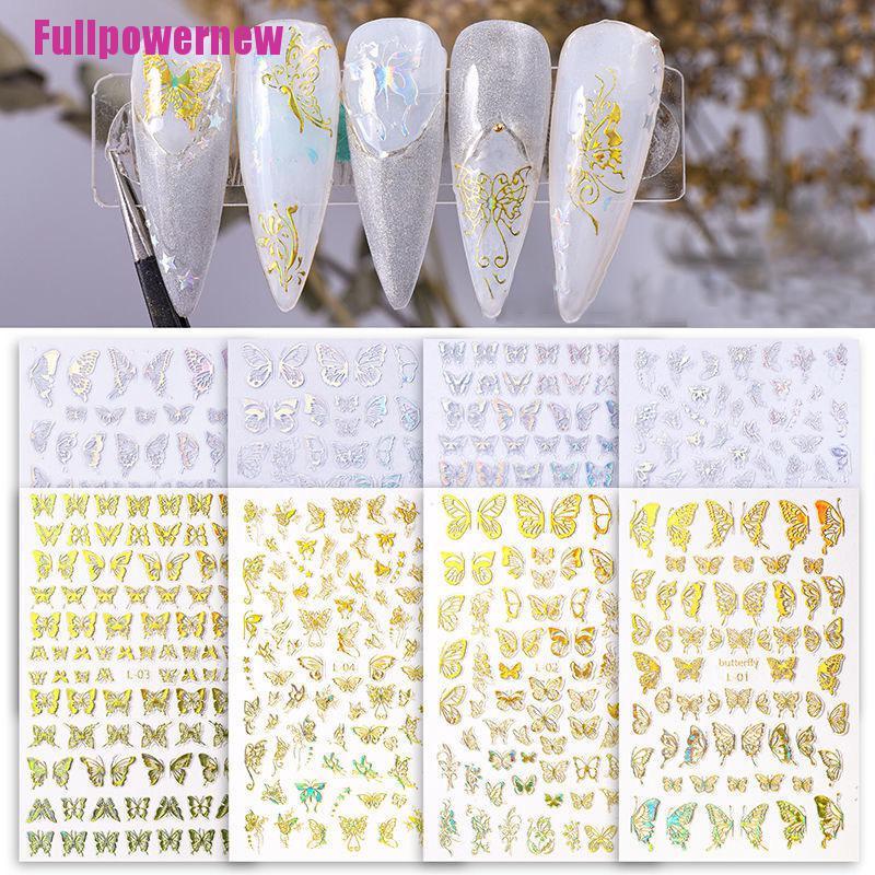 Stiker Kuku Motif Kupu-Kupu Warna Laser Untuk Dekorasi Nail Art / Manicure Diy