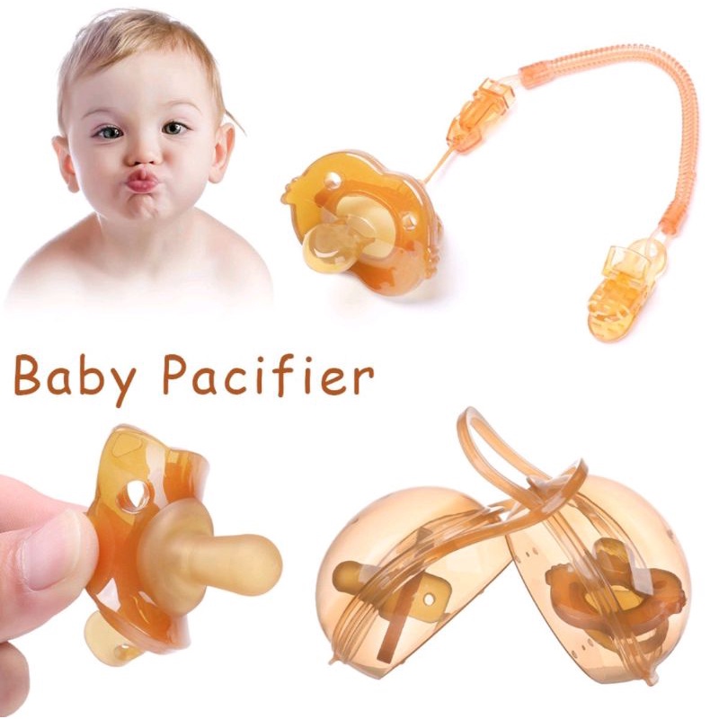 Empeng Bayi Baby Pacifier Dot Bayi Bahan Silikon dengan Rantai dan Kotak