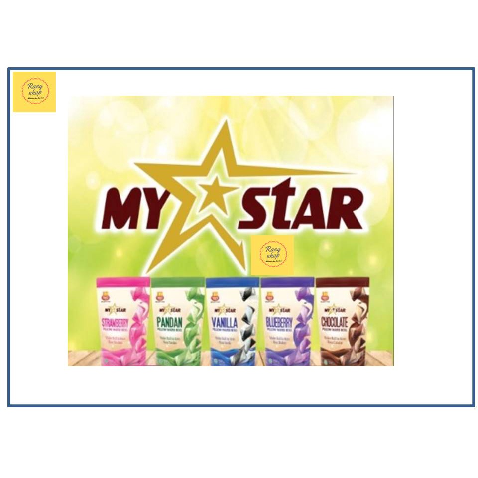 

Astor Wafer Roll Pillow Murah My Star 40 Gram,Isi Krim Rasa Strawberry,Pandan,Vanilla,Bluberry & Chocolate.