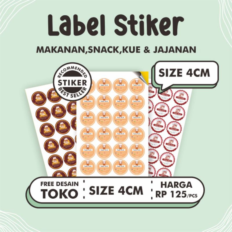 

PRODUK HEMAT-Cetak Label Makanan/Snack/Dessert/Kue/Cattering Free Potong 4cm Bahan Cromo