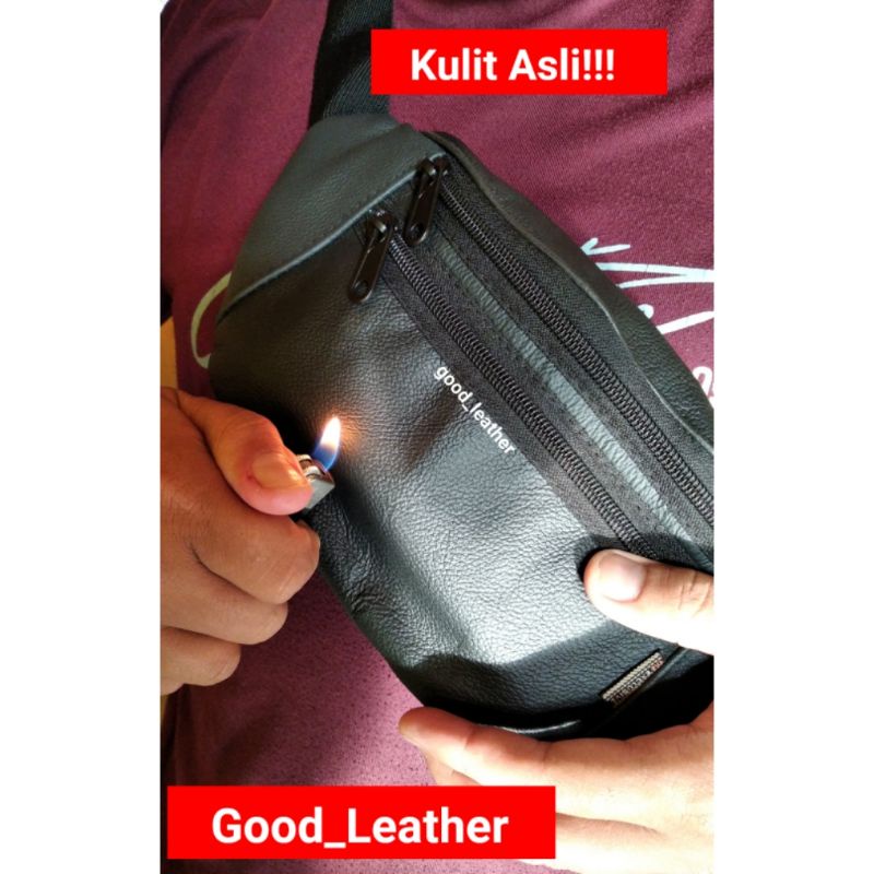 Waistbag Kulit Asli Pria/Tas Selempang/Tas Hitam Eksklusif/Tas Bahu