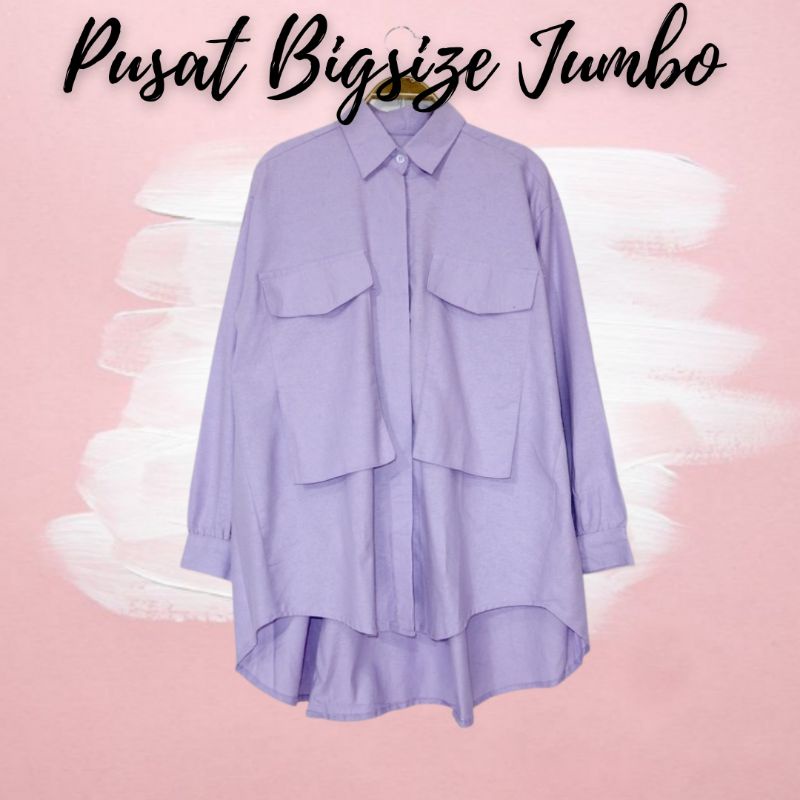 LD 120 - KEMEJA ATASAN BAJU FORMAL KERJA WANITA CEWE PEREMPUAN LILAC BASIC WARNA KANTONG HITAM KD NA