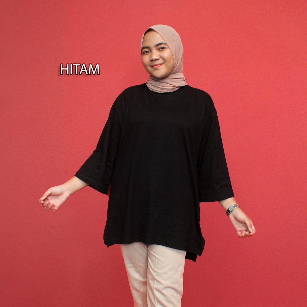 Kaos Polos Oversize Hijab Lengan 7/8 Cotton Combed Premium 24s