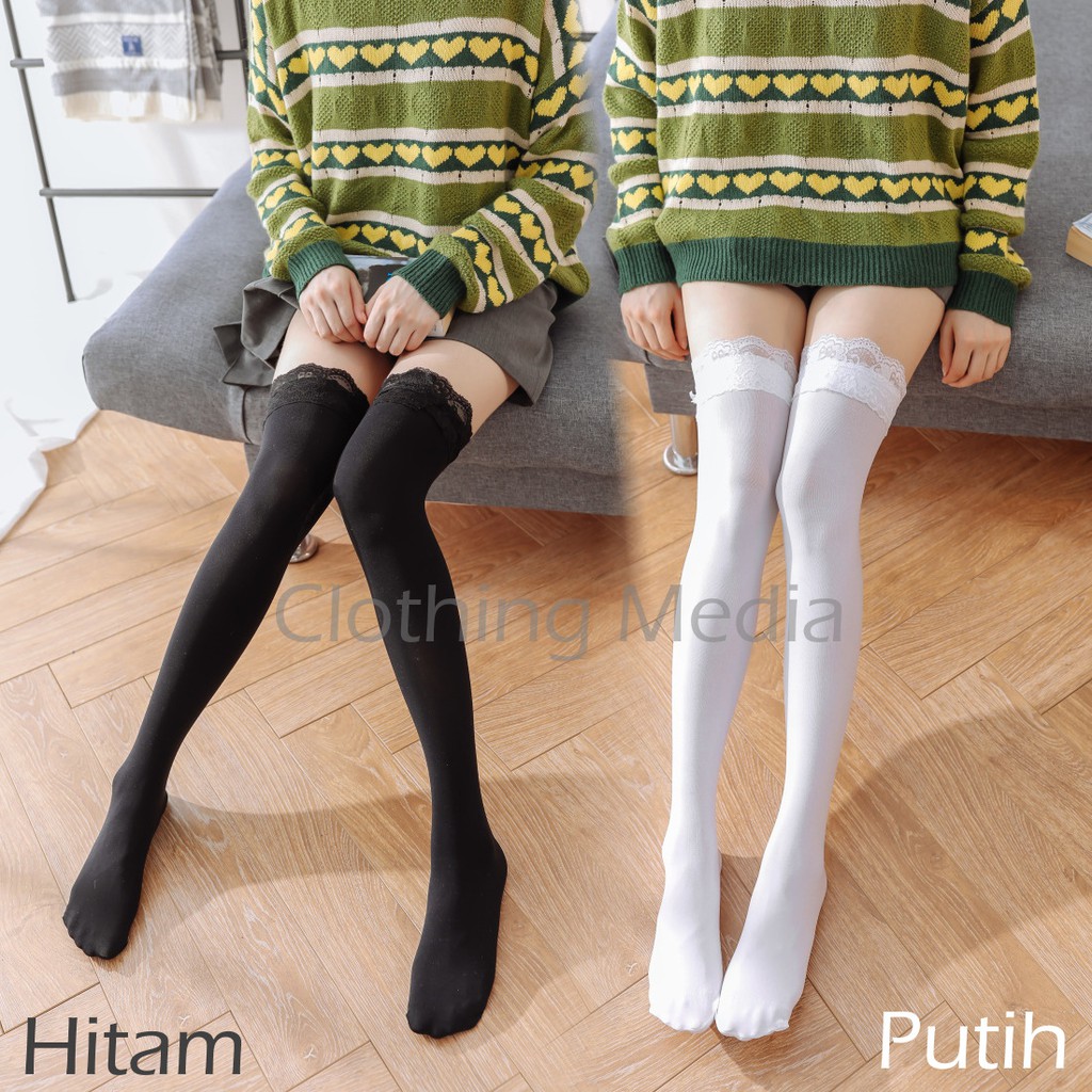 Kaos Kaki Lolita Renda Panjang 60cm Velvet Overknee Kaus Paha Tinggi Thigh High