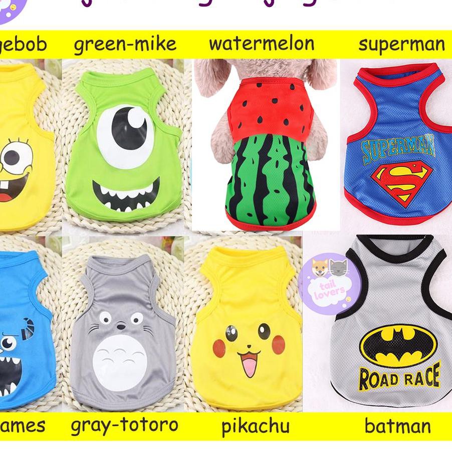 â Baju Kucing Lucu Anjing Dog Cat Clothes Shirt Motif Kartun Kaos Pikachu Sponge Bob â