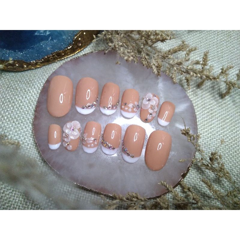 KUKU PALSU WEDDING, KUKU PALSU LAMARAN, KUKU PALSU 3D, KUKU PALSU PREMIUM, FAKE NAIL, NAIL ART, Press On Nails coklat susu