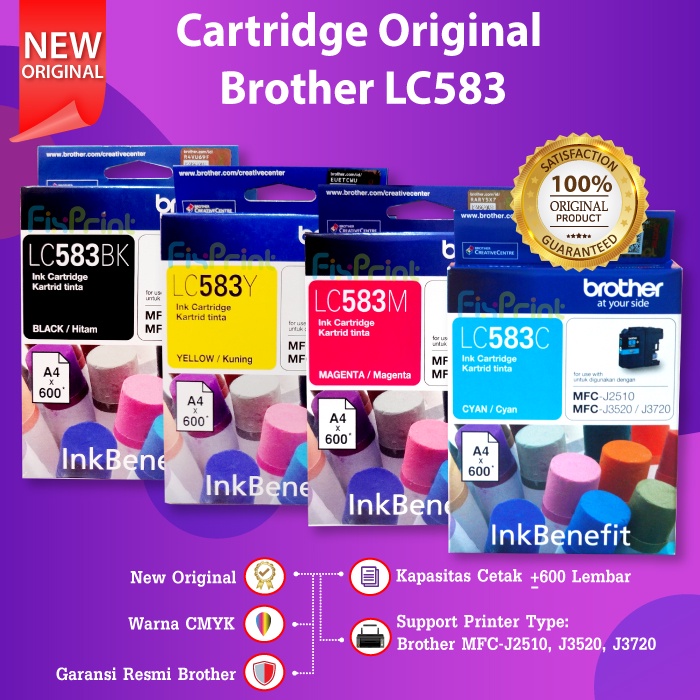 Cartridge Brother Original LC583BK LC583 Black Tinta Printer J2510 J3520 J3720