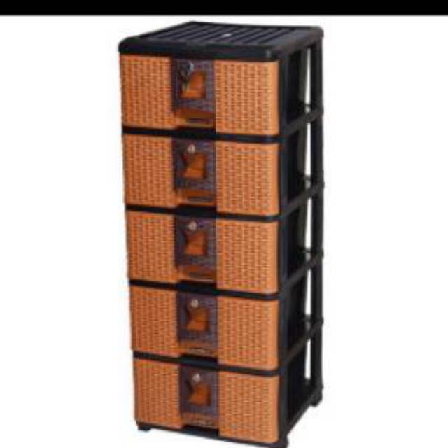 LEMARI ROTAN PLASTIK SUSUN 5 LACI PAKAIAN ROTAN 5 NAPOLLY