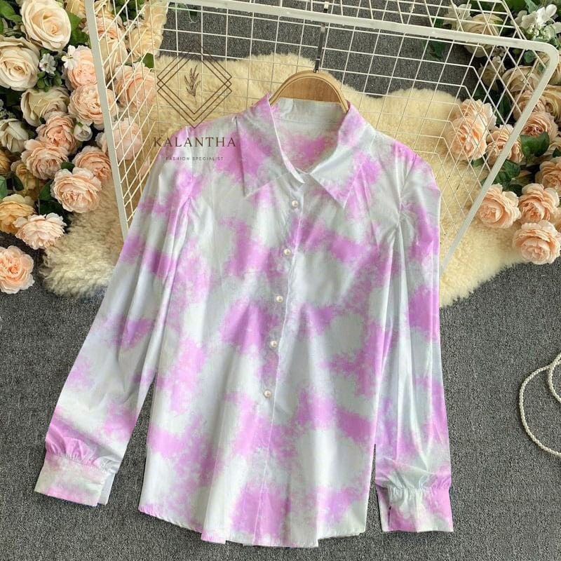 SALE !! KALANTHA FASHION Tie Dye Top Marble Casual Outfit Kemeja Wanita Motif Abstrak-3