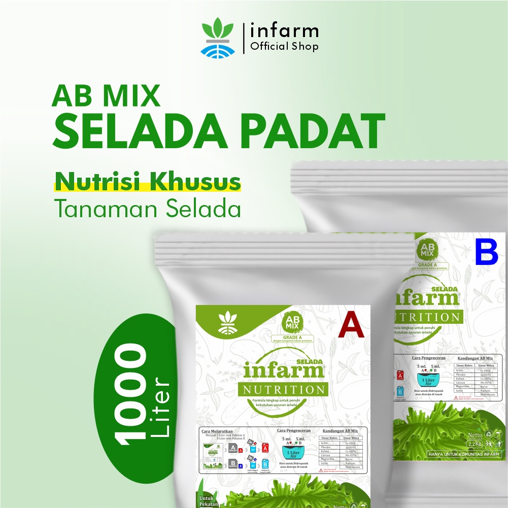 INFARM - Nutrisi AB Mix Besar Selada Pupuk Konvensional Tanah dan Hidroponik untuk 1000 Liter