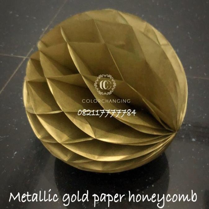 populer] gold / emas metallic gold paper honeycomb dekorasi imlek wedding