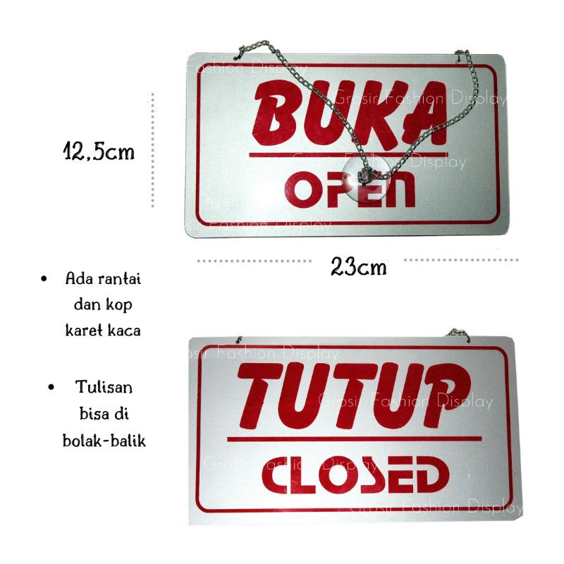 Akrilik Plat Papan Open Close Buka Tutup Dengan Rantai  /Plat Rambu Sign Lambang Kecil &amp; Besar (BH)